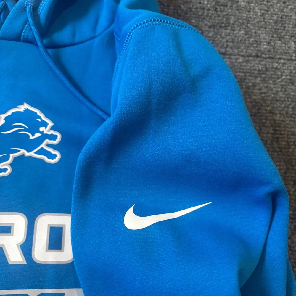 Nike Detroit Lions Therma-FIT Hoodie Mens Medium Blue NFL Sideline Pullover NWT